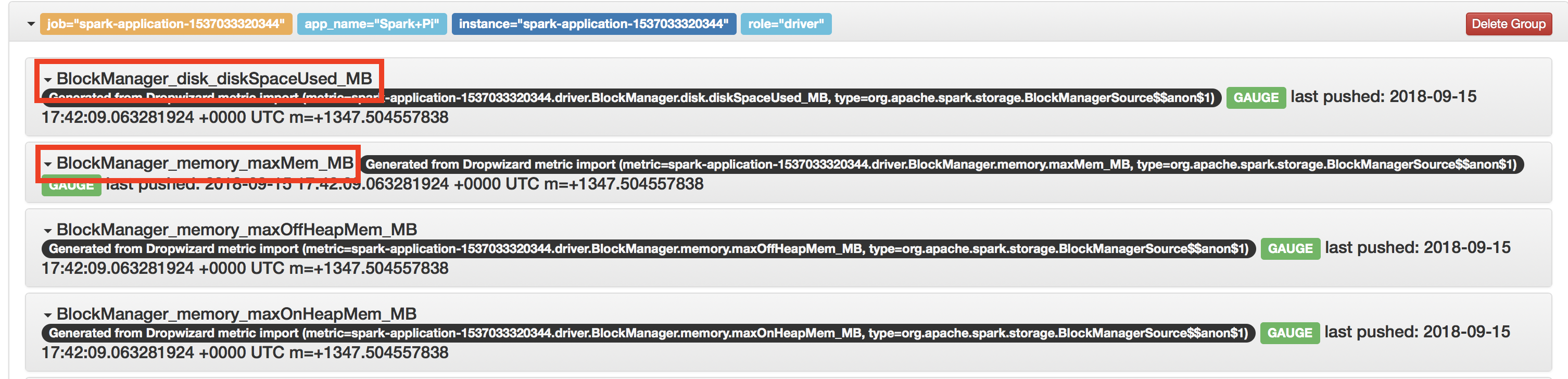 Spark metrics with processed name